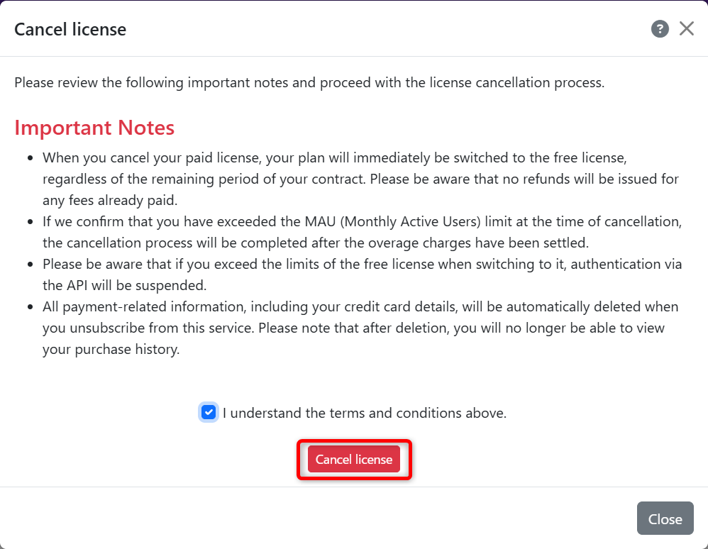 Confirm cancellation