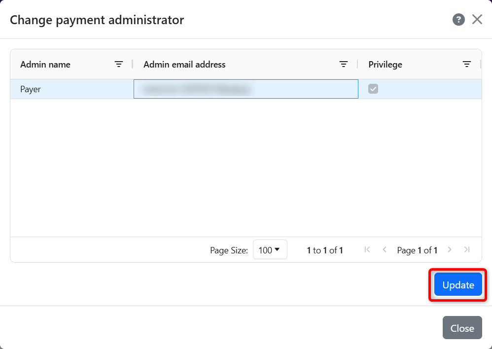 Update Payment Administrator