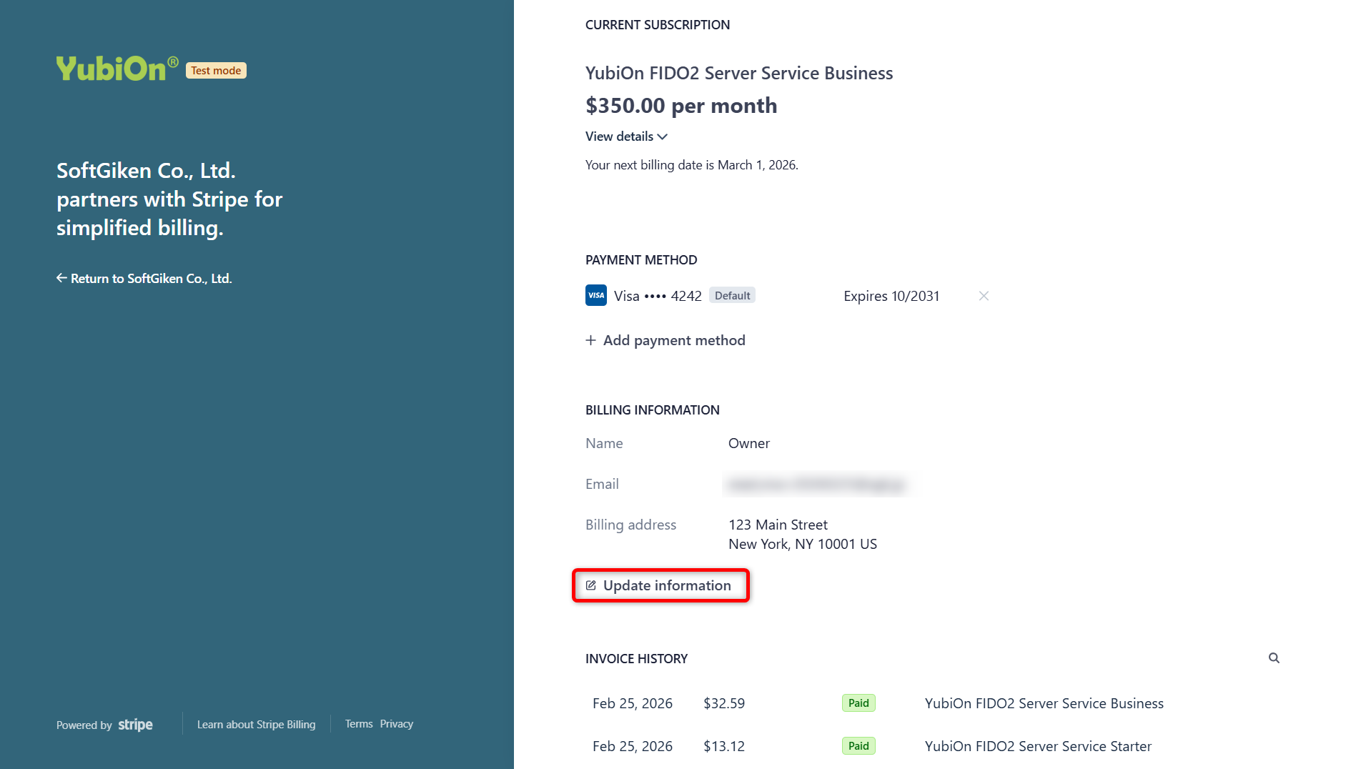 Update Billing Information