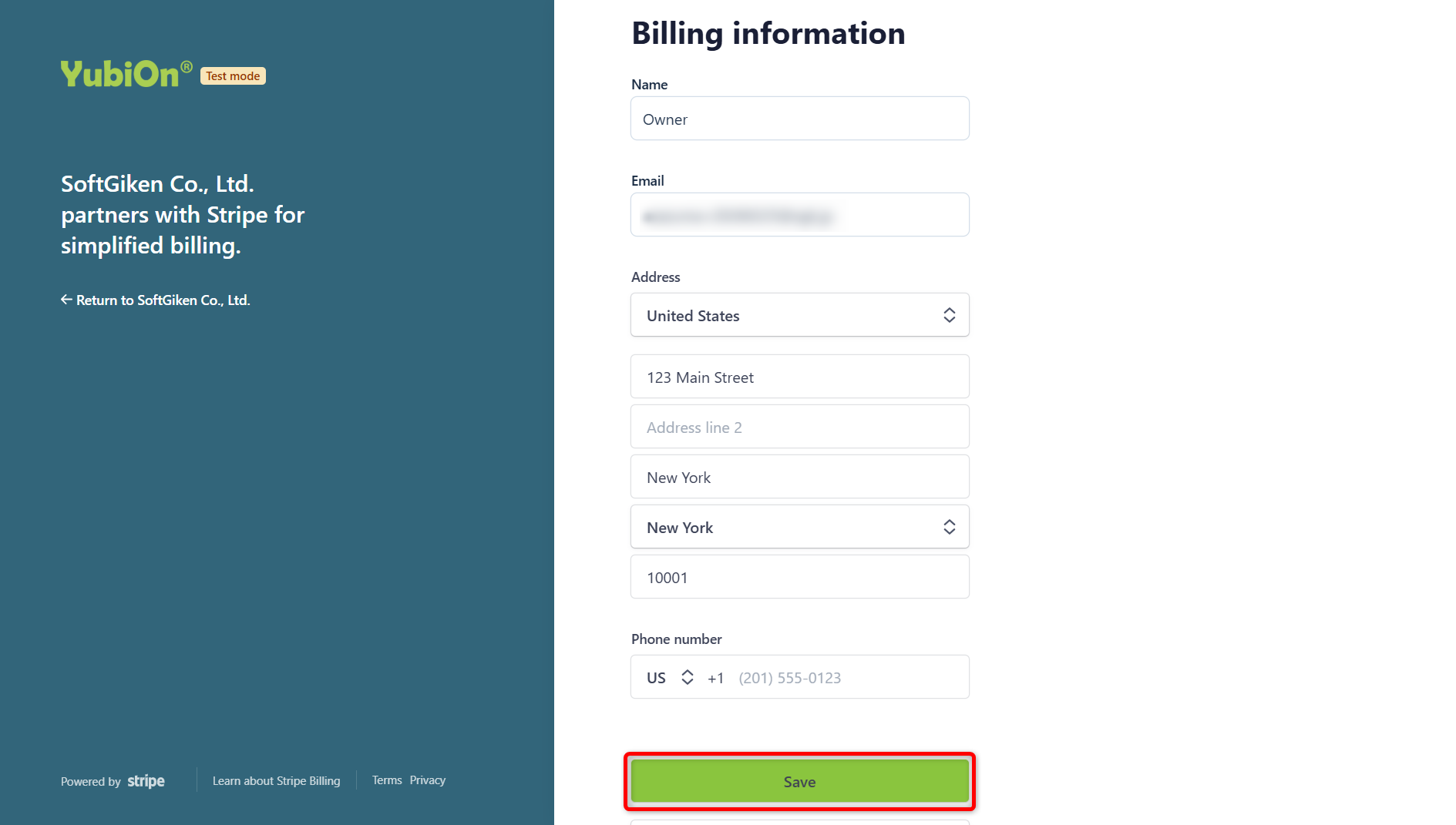 Save Billing Information