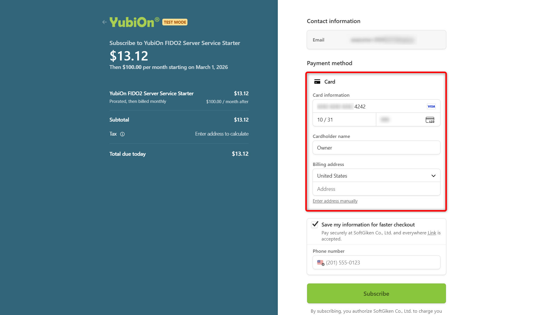 Enter Card Information