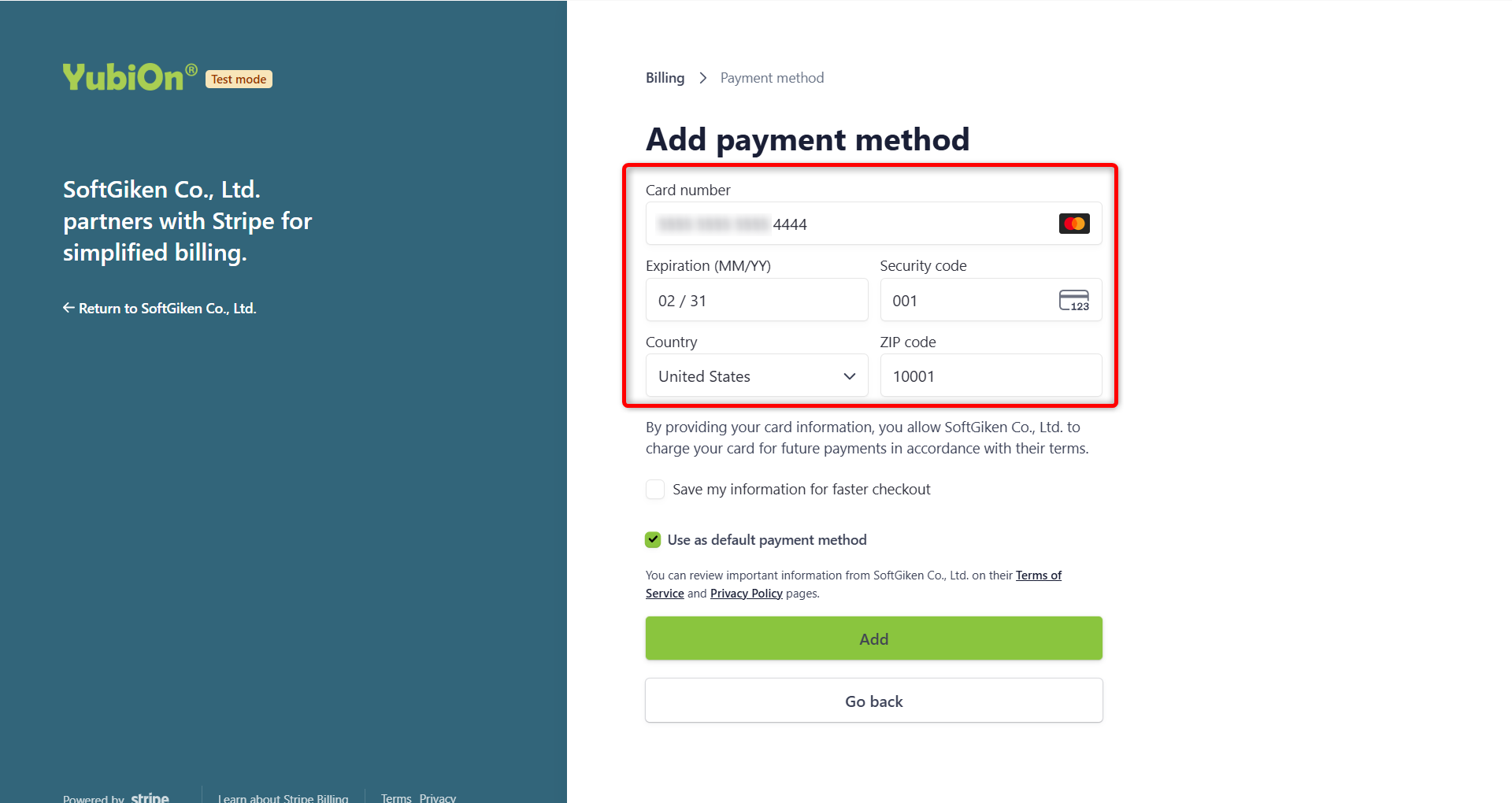 Enter Card Information