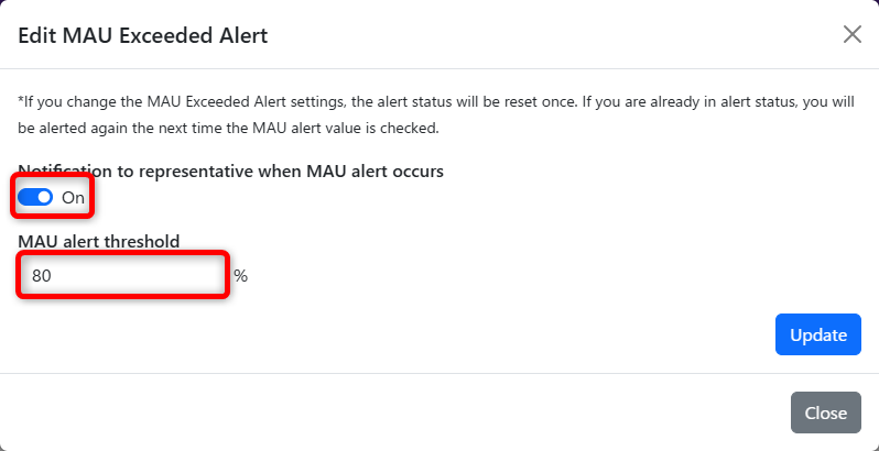 Edit MAU Exceeded Alert Modal