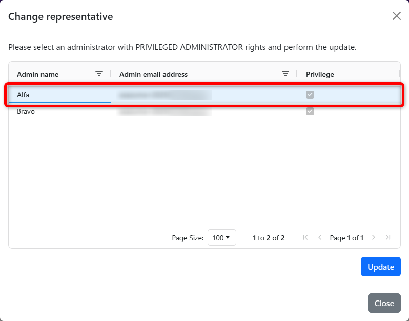 change representative modal