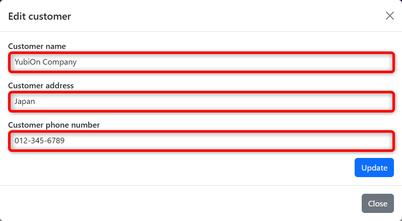 edit customer modal