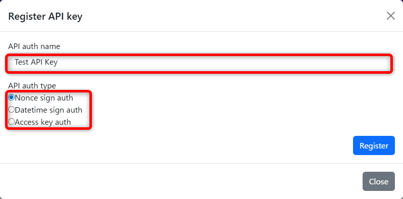 api key register modal