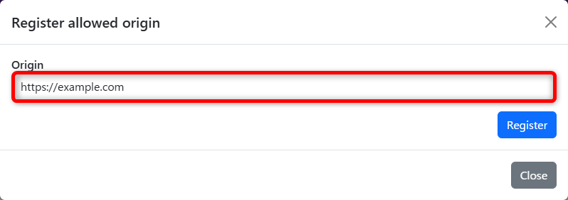 register allowed origin modal