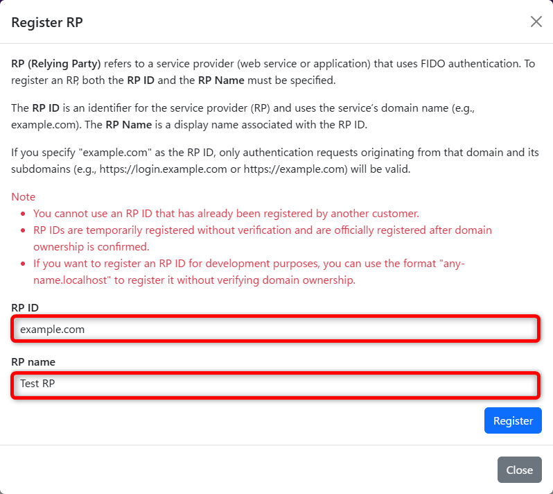 register rp modal