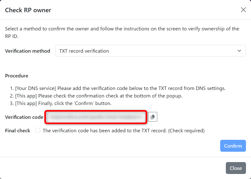 verification code