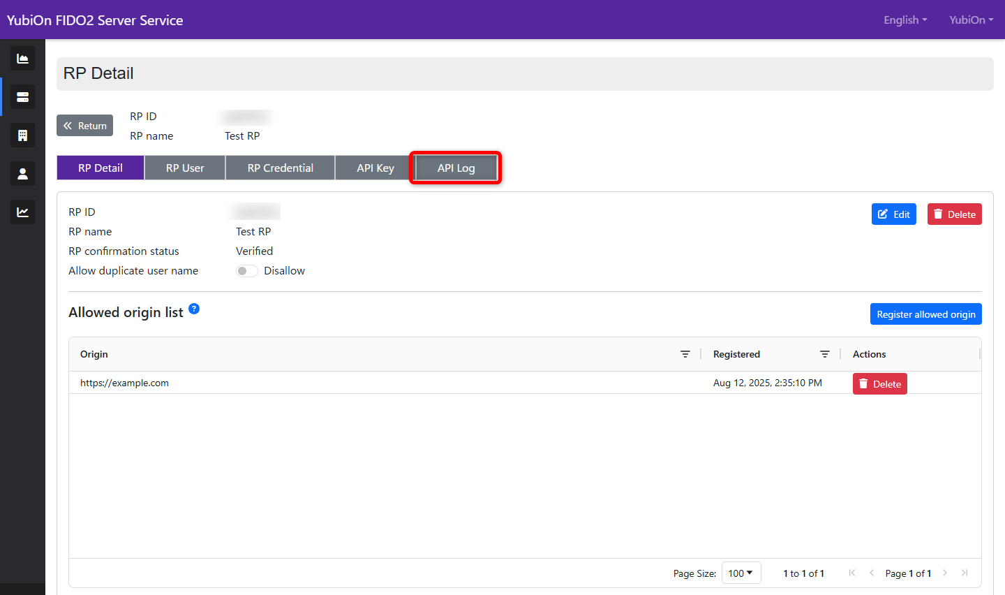 api log tab